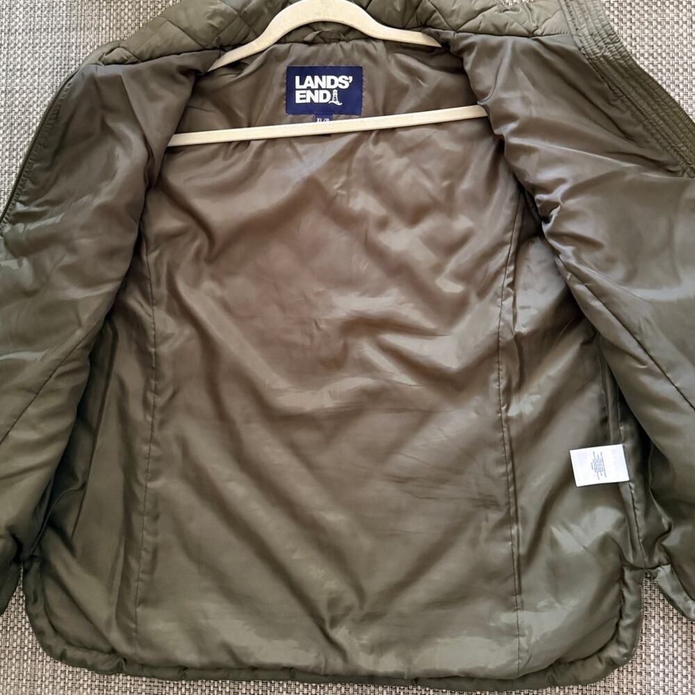 LANDS END NWOT Full Zip Stand Collar Diamond Quilt Puffer Vest XLP Olive Green - Picture 4 of 6